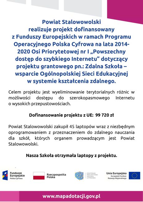 Projekt dofinansowany  z Funduszy Europejskich